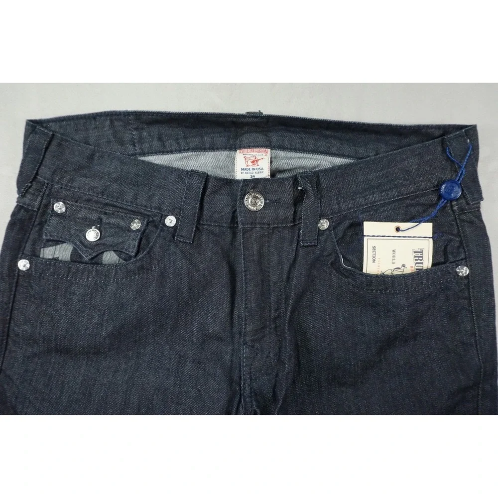 NWT True Religion Bootcut Jeans Mens 36x34 Dark Wash Made‎ in USA Horseshoe Logo